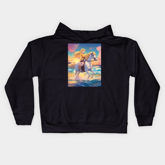 Anime Princess Cute Girl with White Horse collorful Kids Hoodie by animegirlnft